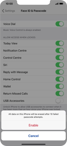 If you turn on the function, press Enable. If you turn on the function, press Enable.