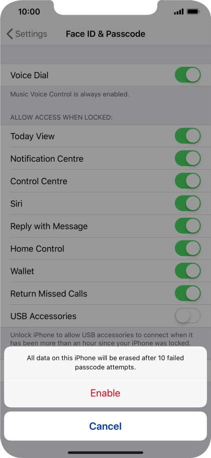 If you turn on the function, press Enable. If you turn on the function, press Enable.