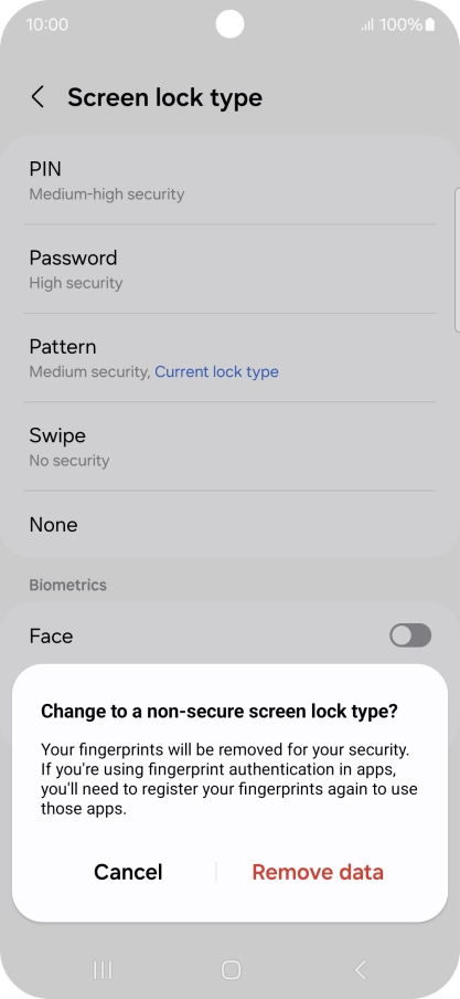 Press Remove data.