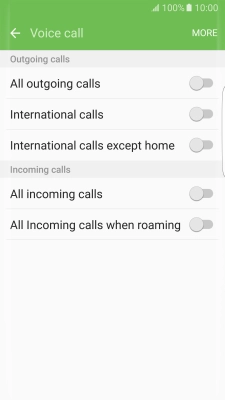 Press the indicator next to the required barring type to turn the function on or off.