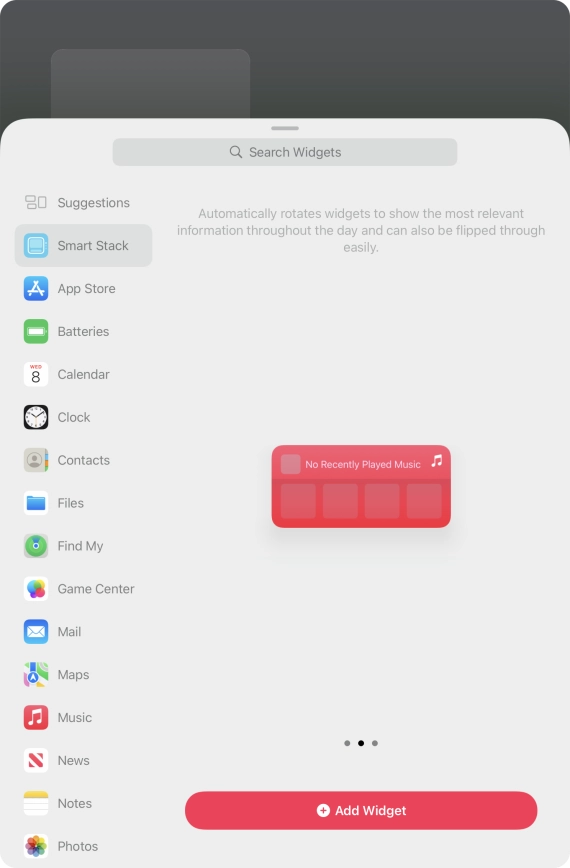 Slide your finger right or left on the screen to select the required widget size. Slide your finger right or left on the screen to select the required widget size.