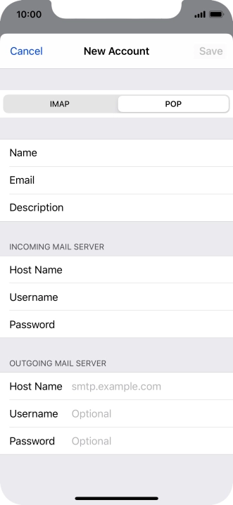 Press Host Name and key in the name of your email provider's outgoing server. Please note that if you can't send email messages when using your email provider's outgoing server, key in smtp.vodafone.net.au (Vodafone's outgoing server).