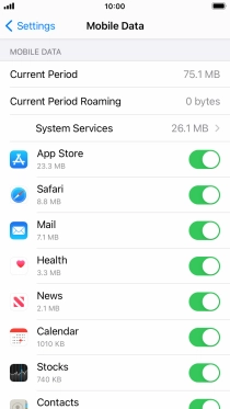 Press the indicators next to the required applications to turn the function on or off.
