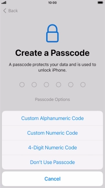 Follow the instructions on the screen to turn on use of phone lock code or press Don't Use Passcode.