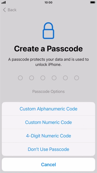 Follow the instructions on the screen to turn on use of phone lock code or press Don't Use Passcode.