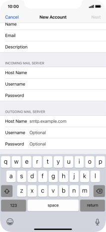 Press Host Name and key in the name or IP address of your email provider's outgoing server. Please note that if you can't send email messages when using your email provider's outgoing server, key in smtp.vodafone.net.au (Vodafone's outgoing server).