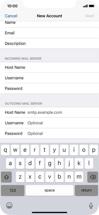 Press Host Name and key in the name or IP address of your email provider's outgoing server. Please note that if you can't send email messages when using your email provider's outgoing server, key in smtp.vodafone.net.au (Vodafone's outgoing server).