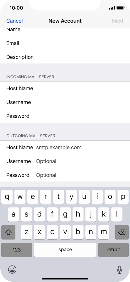 Press Host Name and key in the name or IP address of your email provider's outgoing server. Please note that if you can't send email messages when using your email provider's outgoing server, key in smtp.vodafone.net.au (Vodafone's outgoing server).