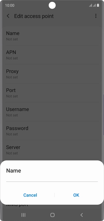 Key in Vodafone Internet and press OK.