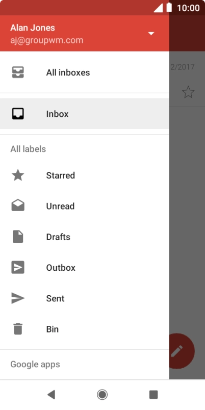 Press the email account drop down list. Press the email account drop down list.