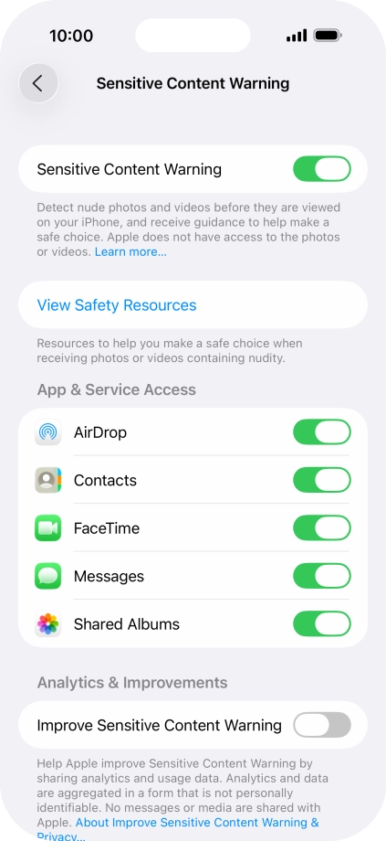 Press the indicators next to the required applications to turn the function on or off.