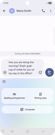 To check your text for grammatical and spelling errors, press Spelling and grammar and follow the instructions on the screen to use the function.