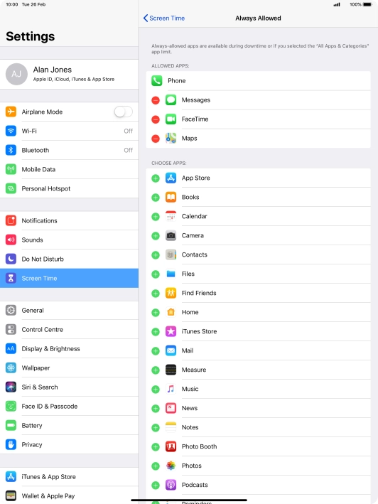Press the add icon next to the required app to add it to the list of allowed apps during Downtime.