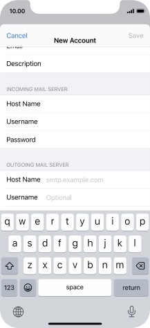 Press Host Name and key in the name or IP address of your email provider's outgoing server. Please note that if you can't send email messages when using your email provider's outgoing server, key in smtp.vodafone.net.au (Vodafone's outgoing server).