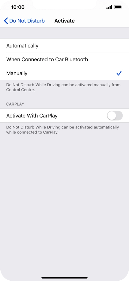 Press the required setting.