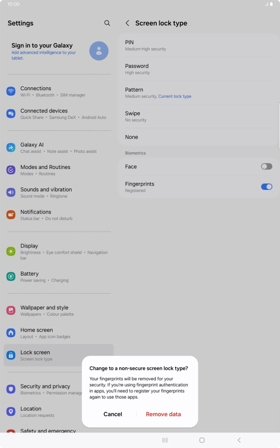 Press Remove data.