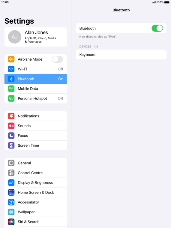 Press the required Bluetooth device and follow the instructions on the screen to pair the device with your tablet. Press the required Bluetooth device and follow the instructions on the screen to pair the device with your tablet.