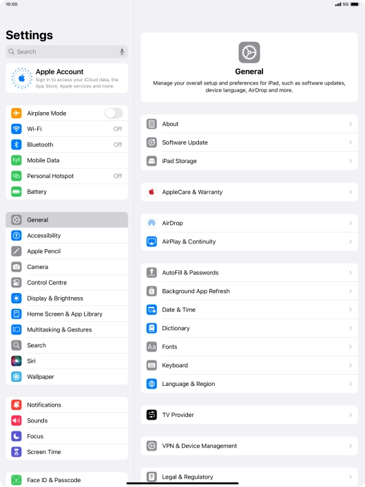Press Apple Account. Press Apple Account.