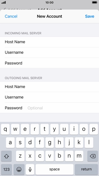 Press Password and key in the password for your email account. Please note that if you're using Vodafone's outgoing server, leave the password field empty.