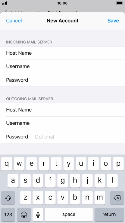 Press Password and key in the password for your email account. Please note that if you're using Vodafone's outgoing server, leave the password field empty.