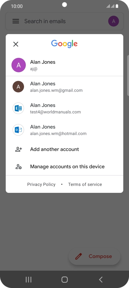 Press the required email account. Press the required email account.