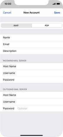 Press Password and key in the password for your email account. Please note that if you're using Vodafone's outgoing server, leave the password field empty.