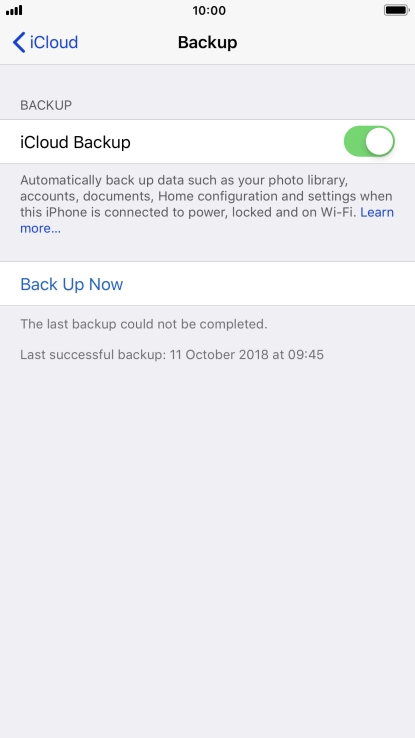 Press Back Up Now and wait while the phone memory is backed up.
