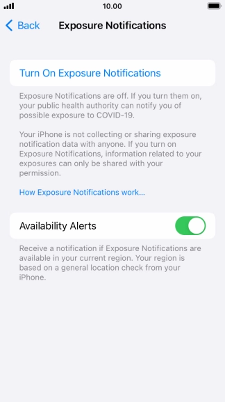 Press Turn On Exposure Notifications.