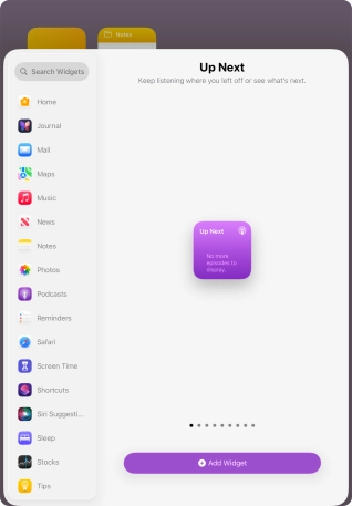 Slide your finger right or left on the screen to select the required widget size.