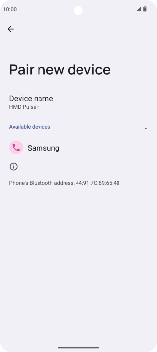 Press the required Bluetooth device and follow the instructions on the screen to pair the device with your phone. Press the required Bluetooth device and follow the instructions on the screen to pair the device with your phone.