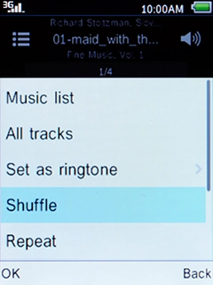 Select Shuffle and press the Left selection key.