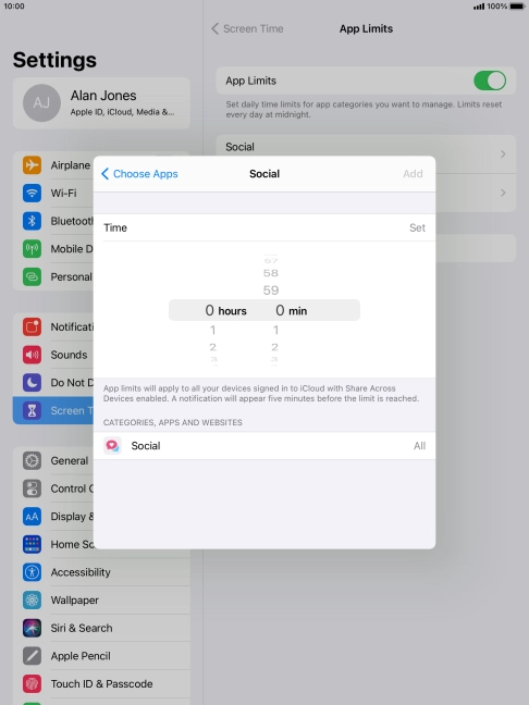 Set the required time limit for use of the selected category. Set the required time limit for use of the selected category.