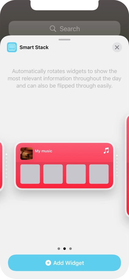 Slide your finger right or left on the screen to select the required widget size. Slide your finger right or left on the screen to select the required widget size.