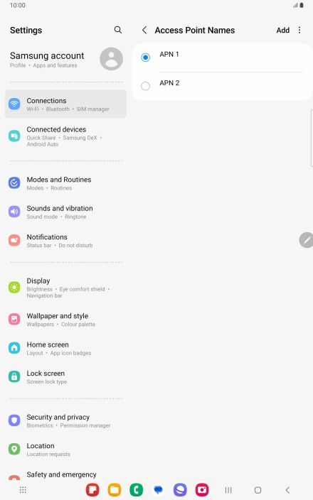 Press the field next to the data connection to activate it.