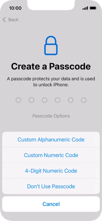 Follow the instructions on the screen to turn on use of phone lock code or press Don't Use Passcode.