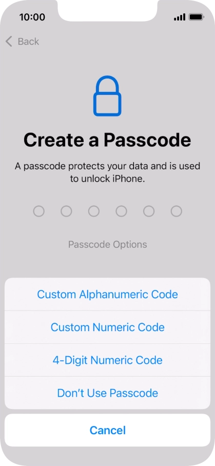 Follow the instructions on the screen to turn on use of phone lock code or press Don't Use Passcode.