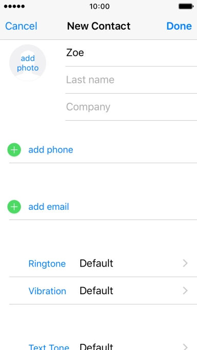 Press Last name and key in the last name. Press Last name and key in the last name.