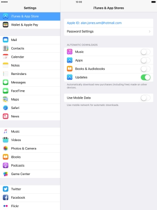 Press the indicator next to the required content type to turn the function on or off.