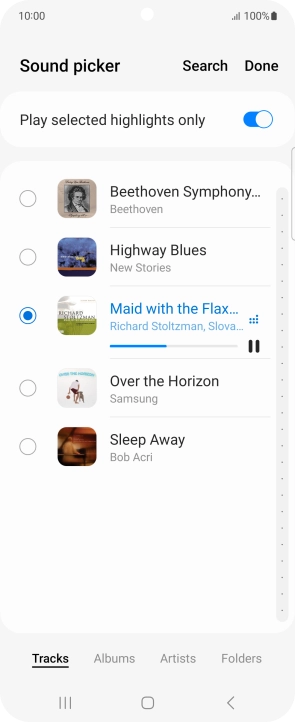 Once you've found a ring tone you like, press Done. Once you've found a ring tone you like, press Done.