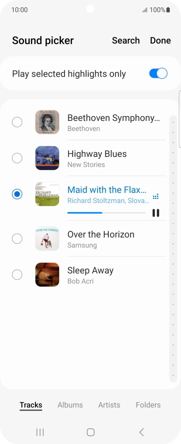 Once you've found a ring tone you like, press Done. Once you've found a ring tone you like, press Done.