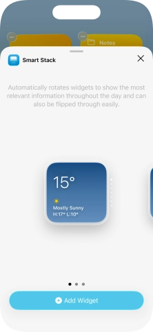 Slide your finger right or left on the screen to select the required widget size.