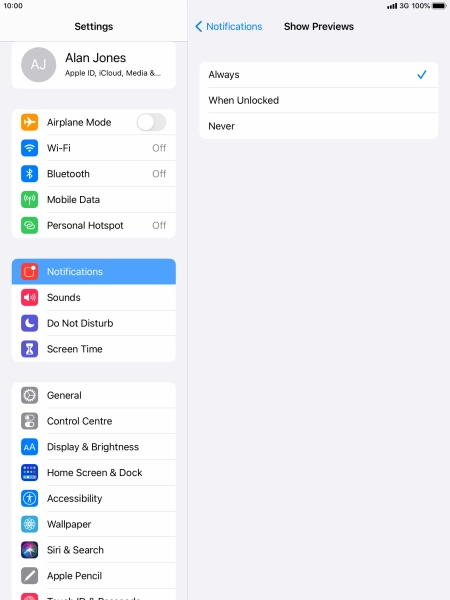 To select notification preview on the lock screen, press Always.