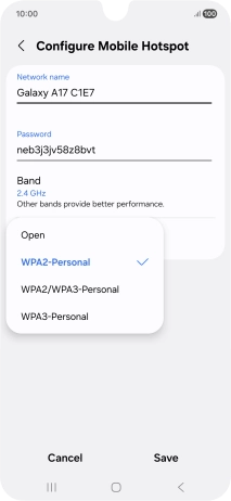Press WPA3-Personal to password protect your Wi-Fi hotspot.