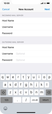 Press Username and key in the username for your email account. Please note that if you're using Vodafone's outgoing server, leave the username field empty. Press Username and key in the username for your email account. Please note that if you're using Vodafone's outgoing server, leave the username field empty.