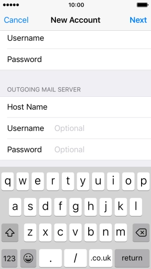 Press Username and key in the username for your email account. Please note that if you have a Vodafone email address, you need to key in the username for your email account.