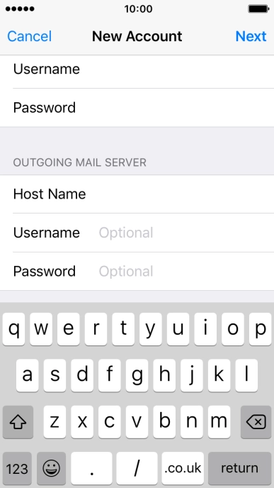 Press Username and key in the username for your email account. Please note that if you have a Vodafone email address, you need to key in the username for your email account.
