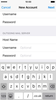 Press Username and key in the username for your email account. Please note that if you're using Vodafone's outgoing server, leave the username field empty. Press Username and key in the username for your email account. Please note that if you're using Vodafone's outgoing server, leave the username field empty.