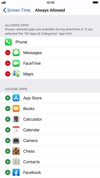Press the add icon next to the required app to add it to the list of allowed apps during Downtime. Press the add icon next to the required app to add it to the list of allowed apps during Downtime.