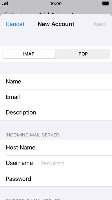 Press Username and key in the username for your email account. Press Username and key in the username for your email account.