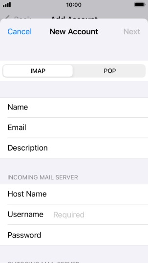 Press Username and key in the username for your email account. Press Username and key in the username for your email account.
